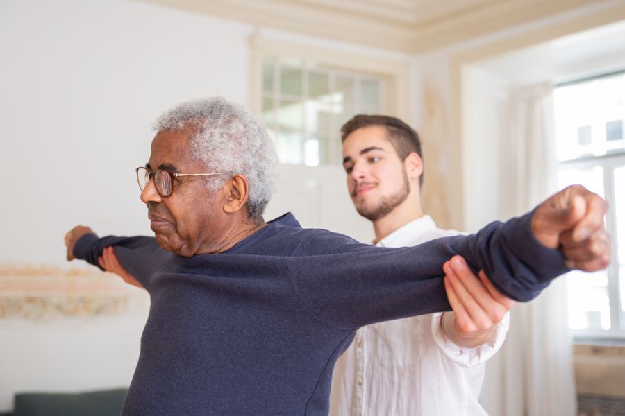 Senior stroke rehabilitation and assisted movement therapy